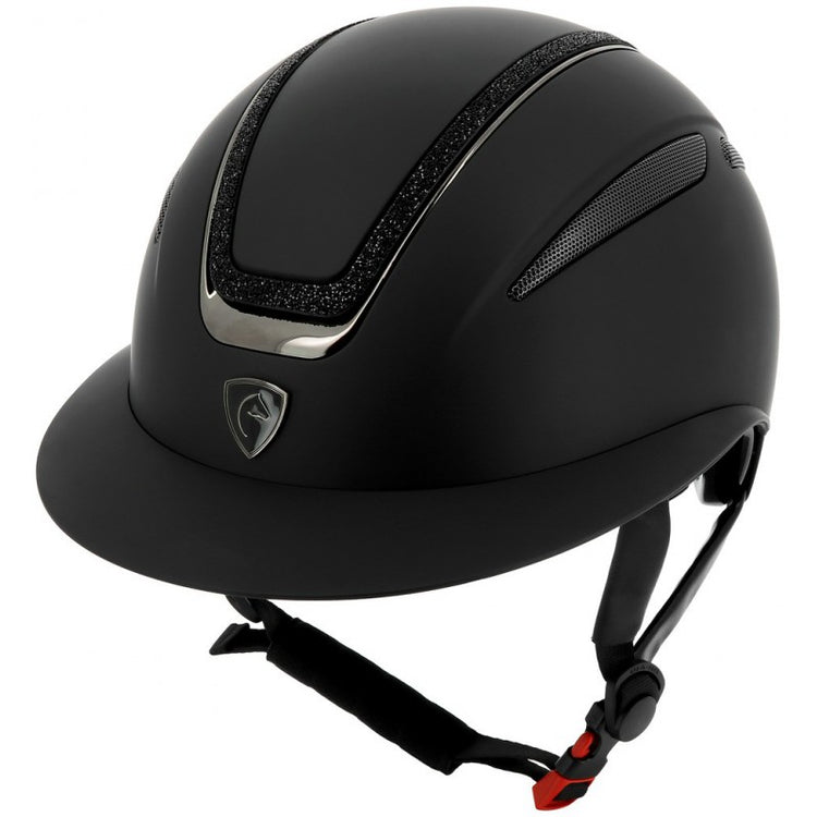 Black horse riding helmet with glitter
