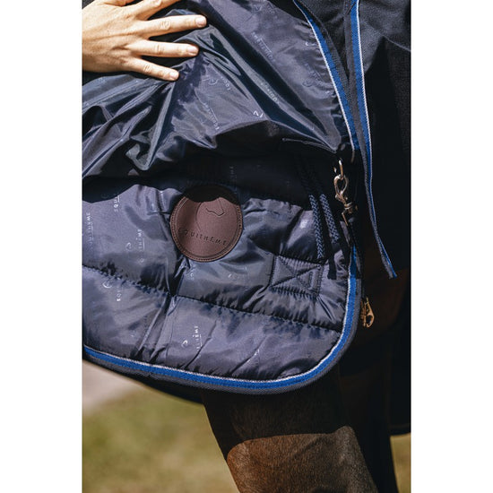 breathable horse turnout rug with adjustable straps and surcingles navy