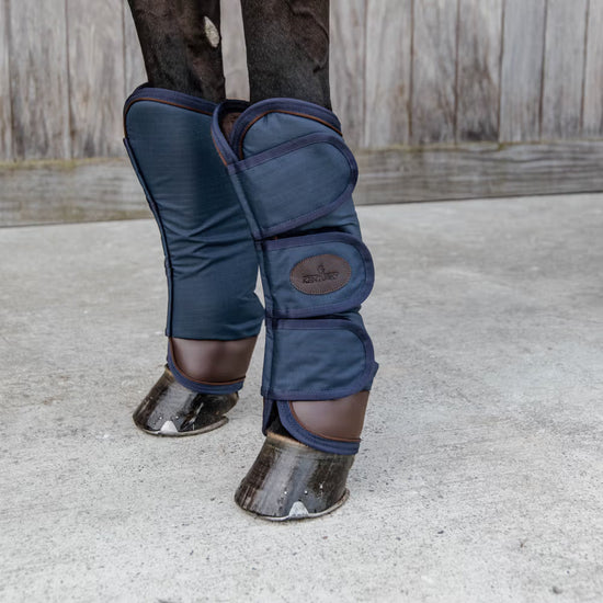 Protective travel boots for horses with comfortable full-length coverage.