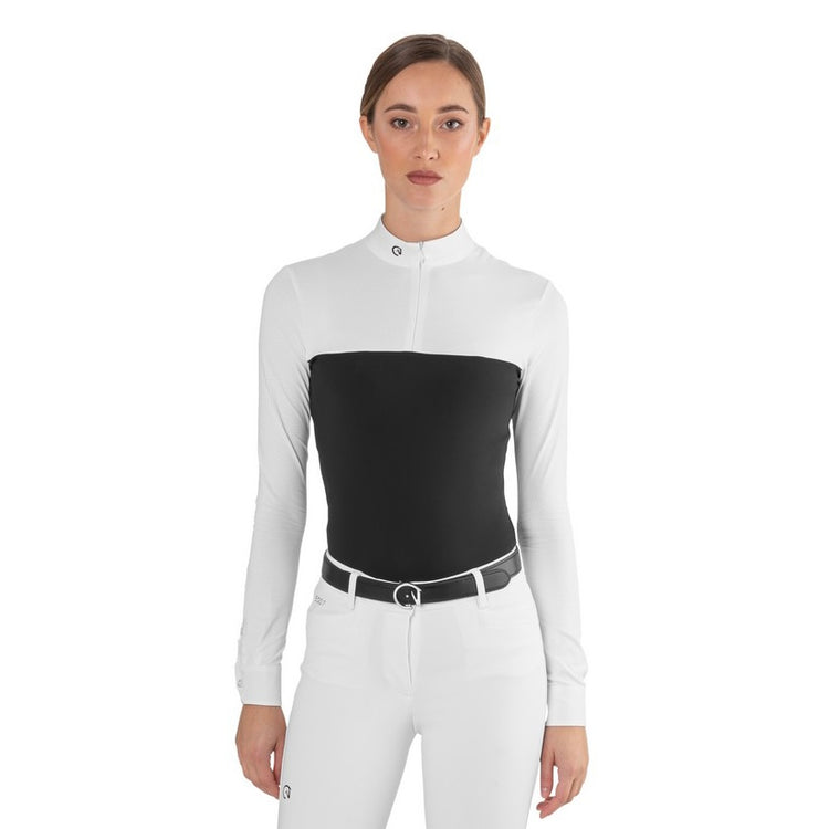 Ladies long sleeve show shirt in black and white