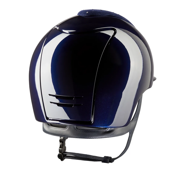 Premium KEP Italia Cromo 2.0 equestrian helmet featuring a glossy blue shell and Goccia design.