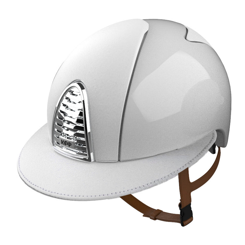 KEP Italia Cromo 2.0 Polish White with Leather Inserts & Polo Visor Riding Helmet