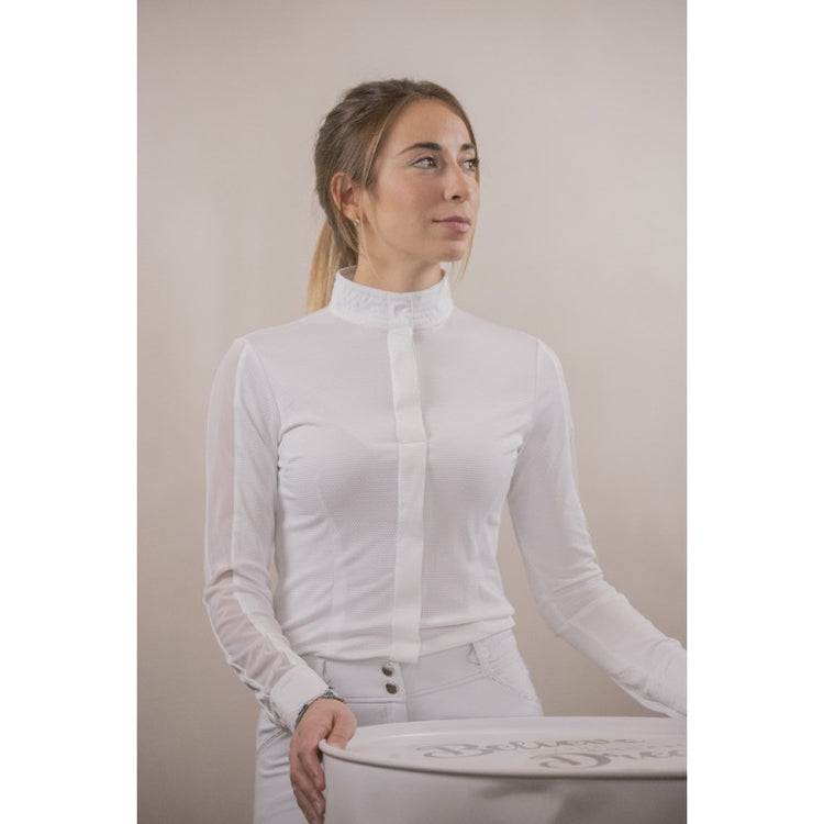 All white long sleeve competition shirt for women