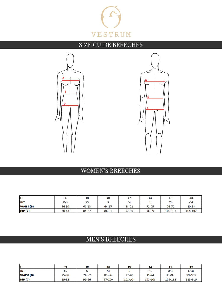 vestrum riding breeches size guide