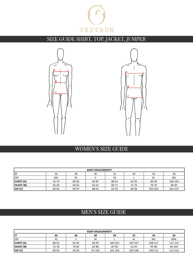 Vestrum show shirt size chart