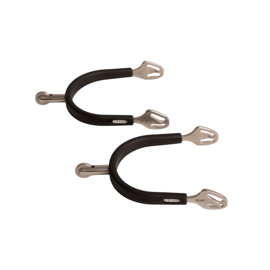 Stainless steel equestrian spurs with medium rotating wheel rowel
