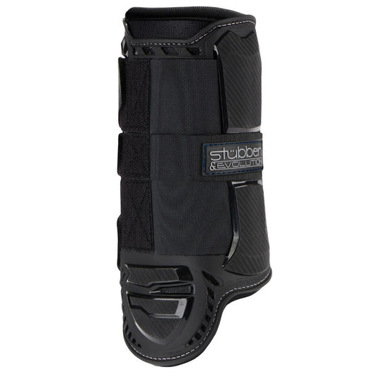 Stübben Hybrid XC rear leg boots fitted to an eventing horse.