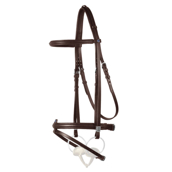 Stübben Leitrim leather bridle featuring a classic flash noseband for horses.