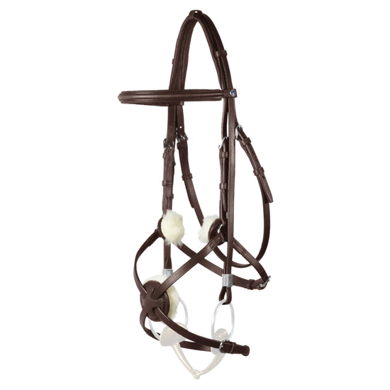 Stübben Leitrim leather jumping bridle featuring a crossed Mexican noseband.