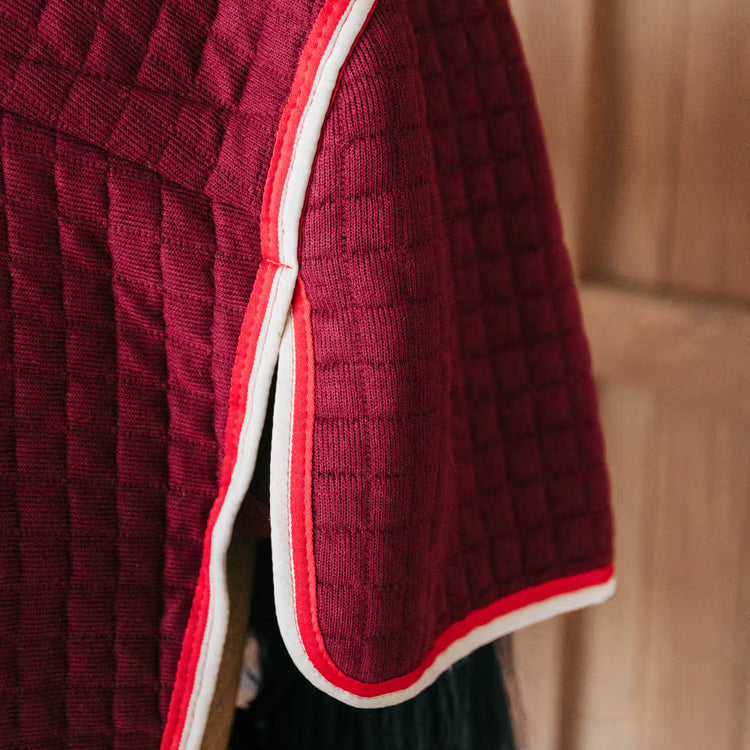 Thermoregulating horse cooler rug allowing moisture to escape efficiently.