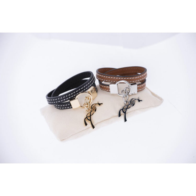 Women’s leather equestrian bracelet with a stylish double-loop design.