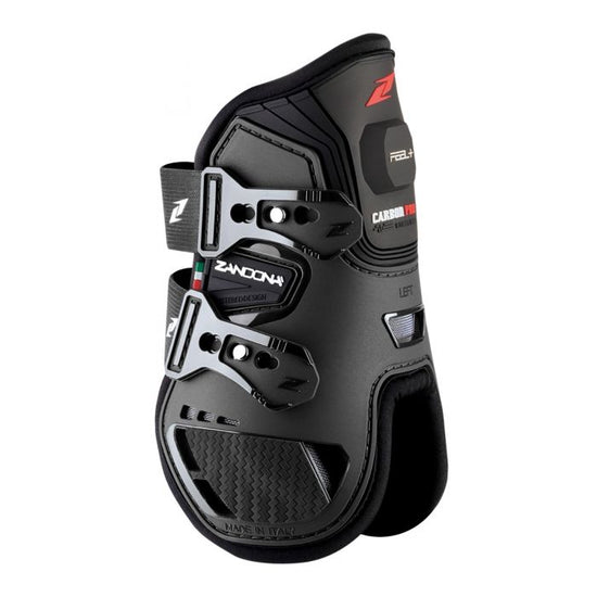 Sleek side profile of the Zandona Carbon Pro Feel+ fetlock guards.
