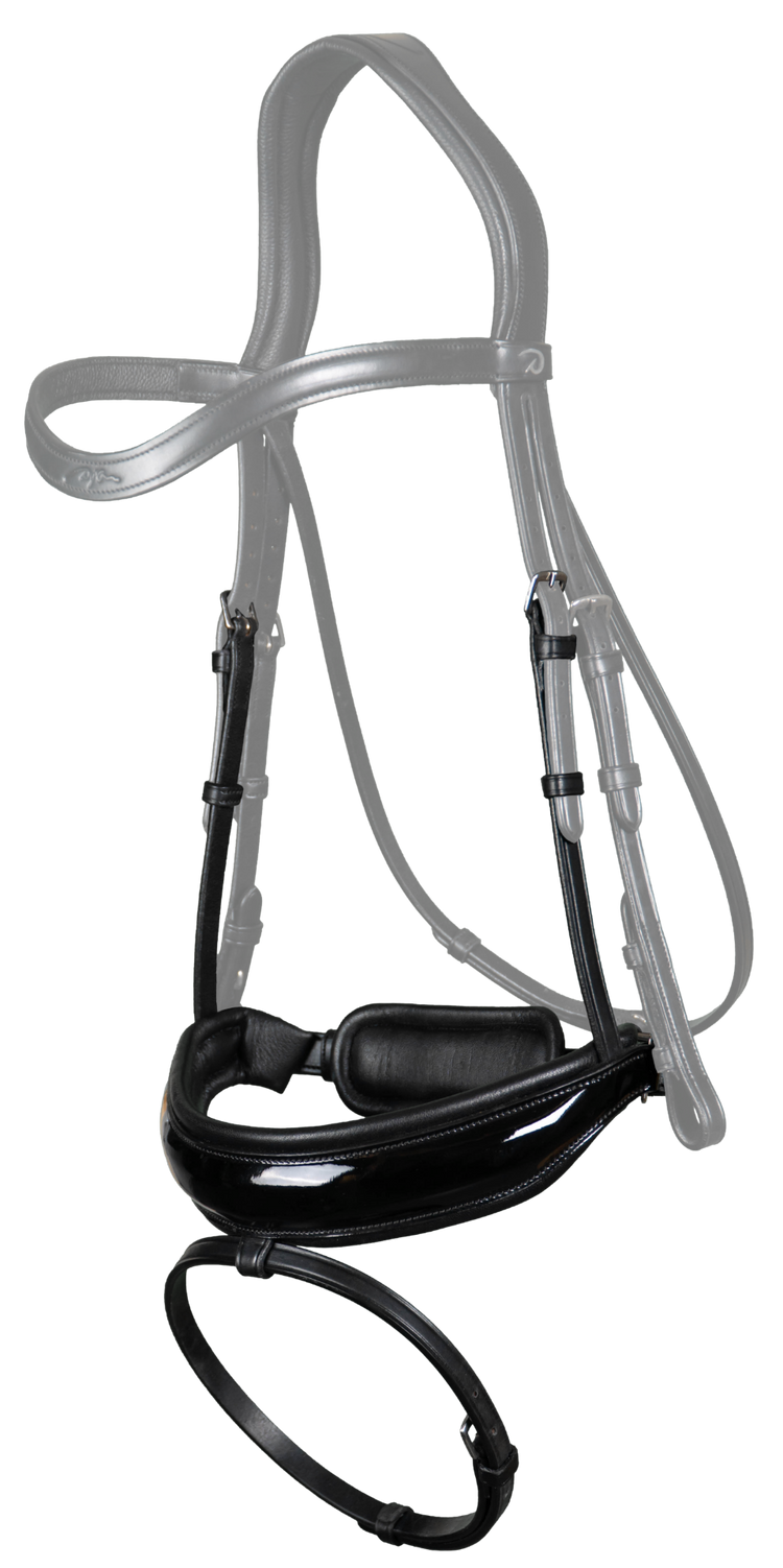 Large patent black crank noseband with flash strap
