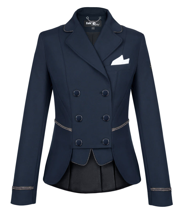 Navy show jacket with a pocket square
