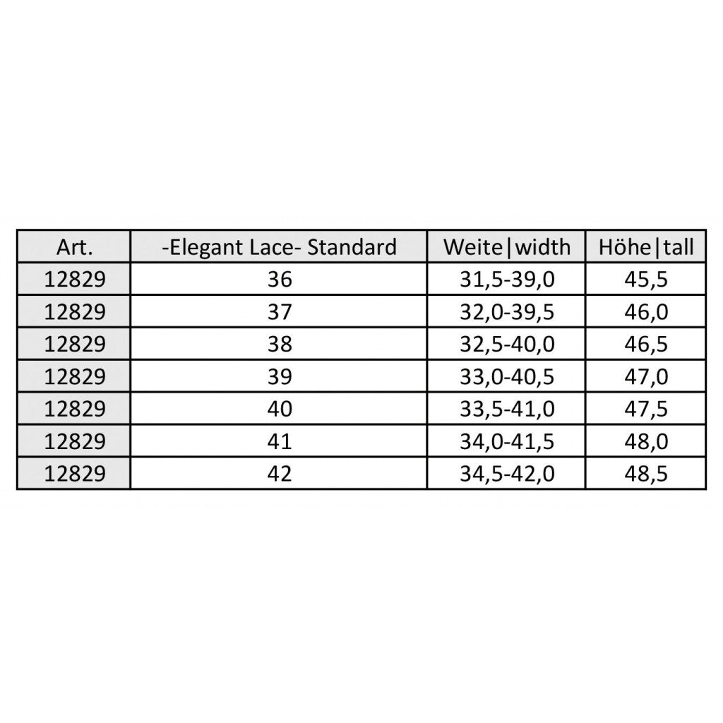 HKM Riding Boots Elegant Lace Size Chart