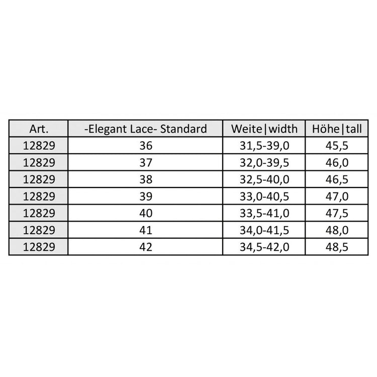 HKM Riding Boots Elegant Lace Size Chart