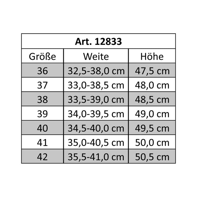 HKM elegant lace boots size guide
