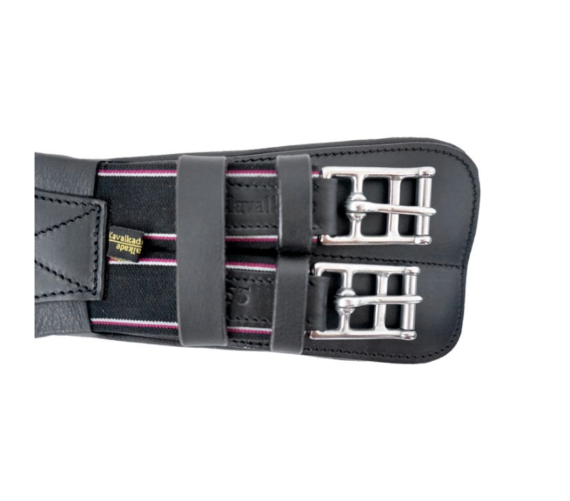 Leather short girth with double elastic