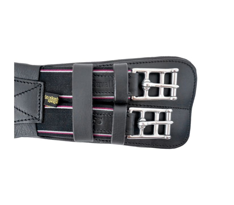 Leather short girth with double elastic