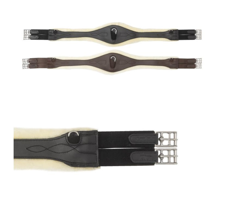 Anatomic shaped girth with sheepskin