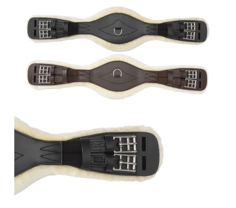 Anatomic dressage girth with sheepskin