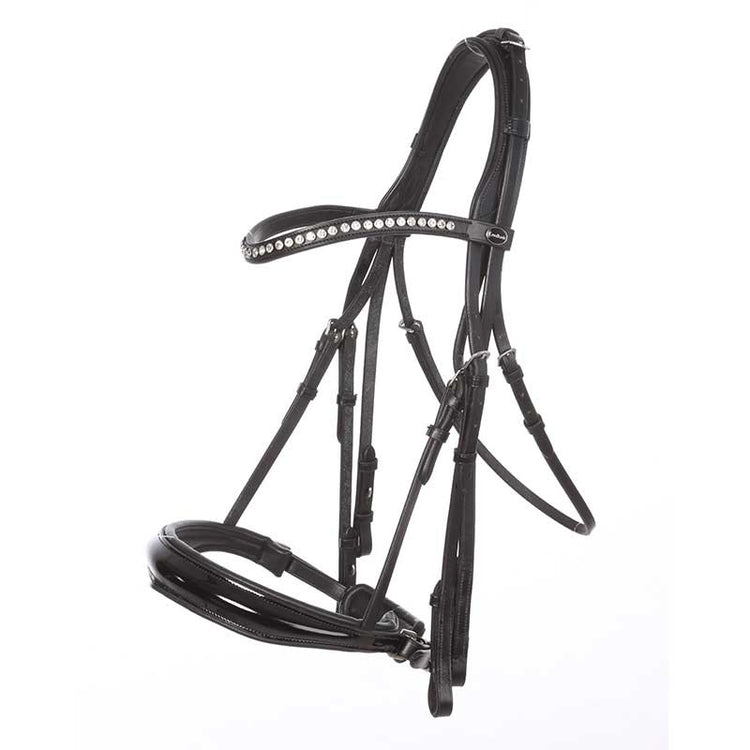 Double bridle with patent black noseband