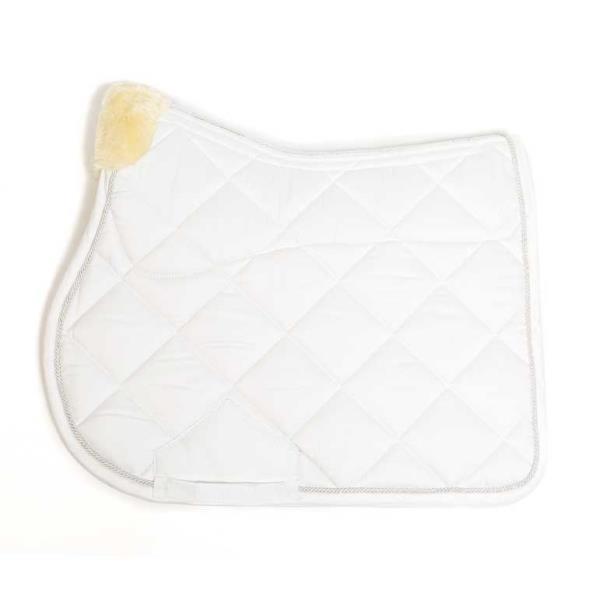 White jumping saddle cloth with sheepskin