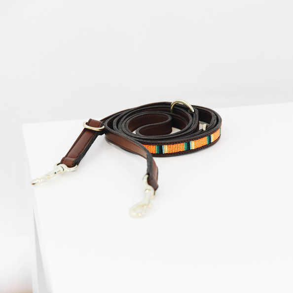 Pure orange Dog Lead Handmade Pearls