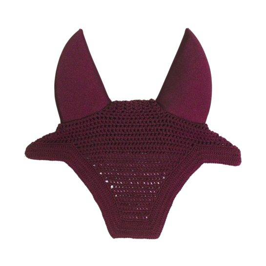 soundless fly hat for horses in burgundy