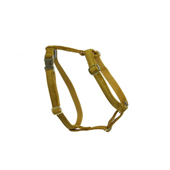 Dog harness velvet mustard yellow