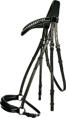 Patent black drop noseband bridle