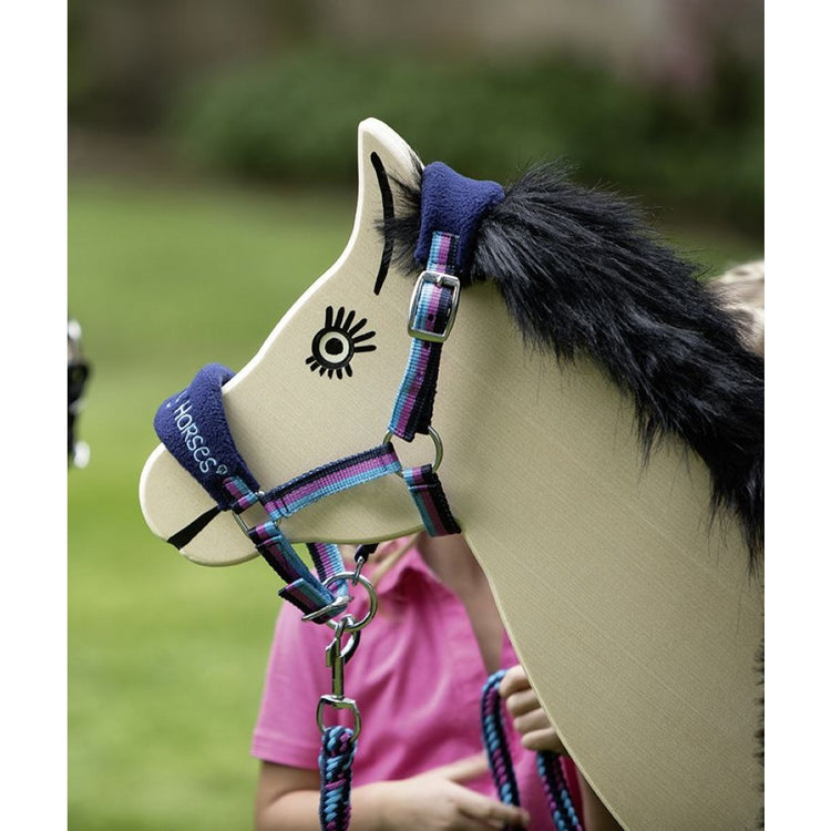 Blue and pink head collar for shetland ponies