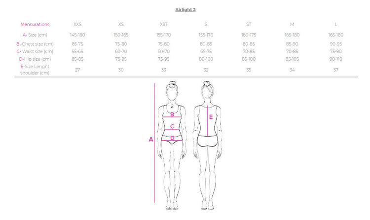 Air vest size chart