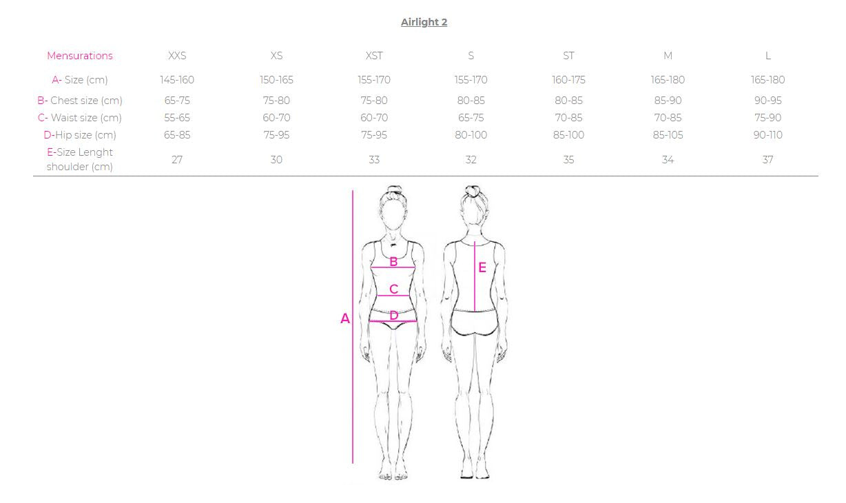 Air vest size chart