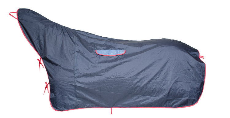 Horse rain sheet for protecting saddle at shows