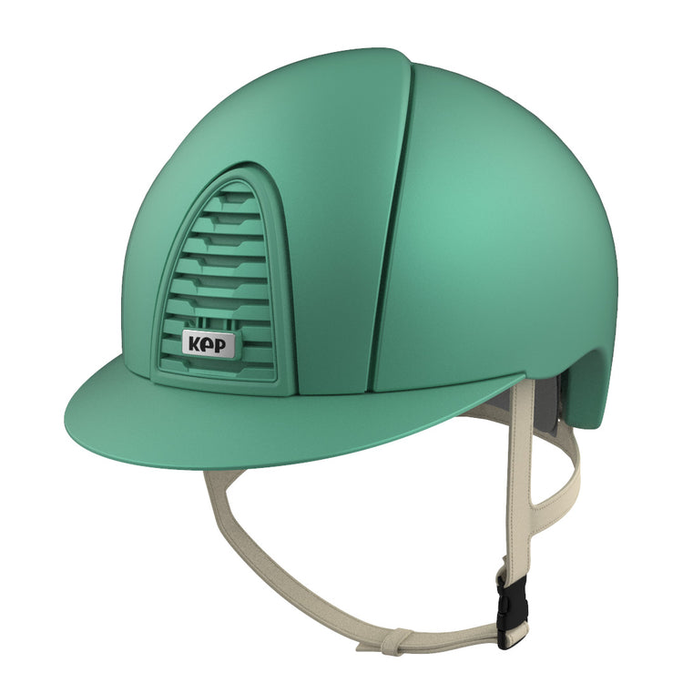 Turquoise colored horse riding helmet