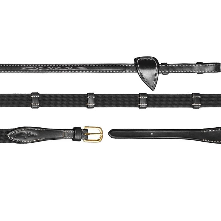 Black web reins with stoppers