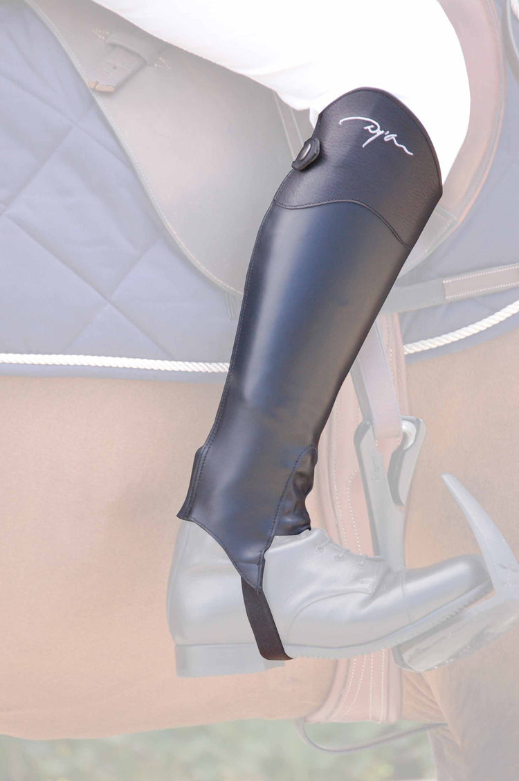 Black leather half chaps for horse riding