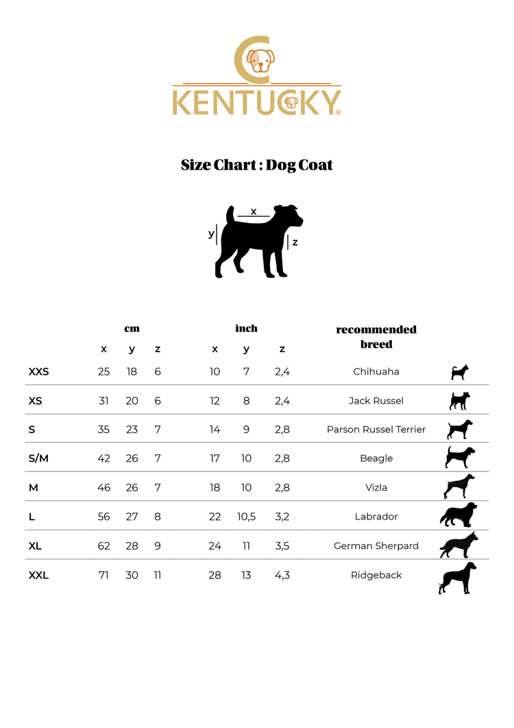 Kentucky Dog Coat Size Chart