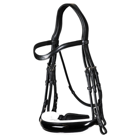 Dressage double bridle with white lining
