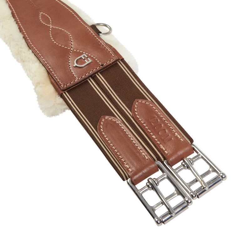 Tan anatomic long girth with sheepskin