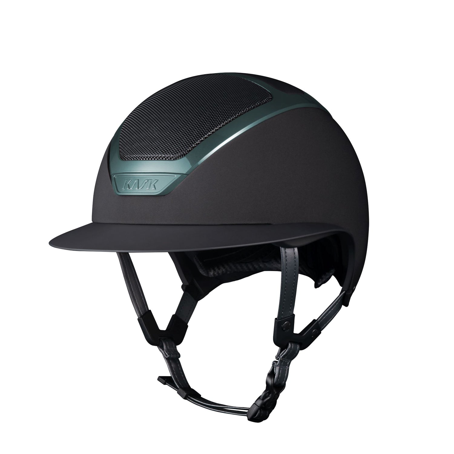 Horse riding helmet with dark green detail