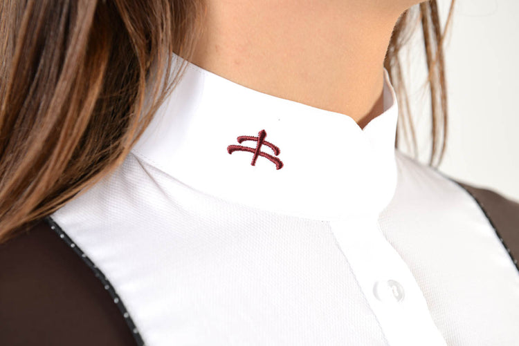 Brown and white competition shirt