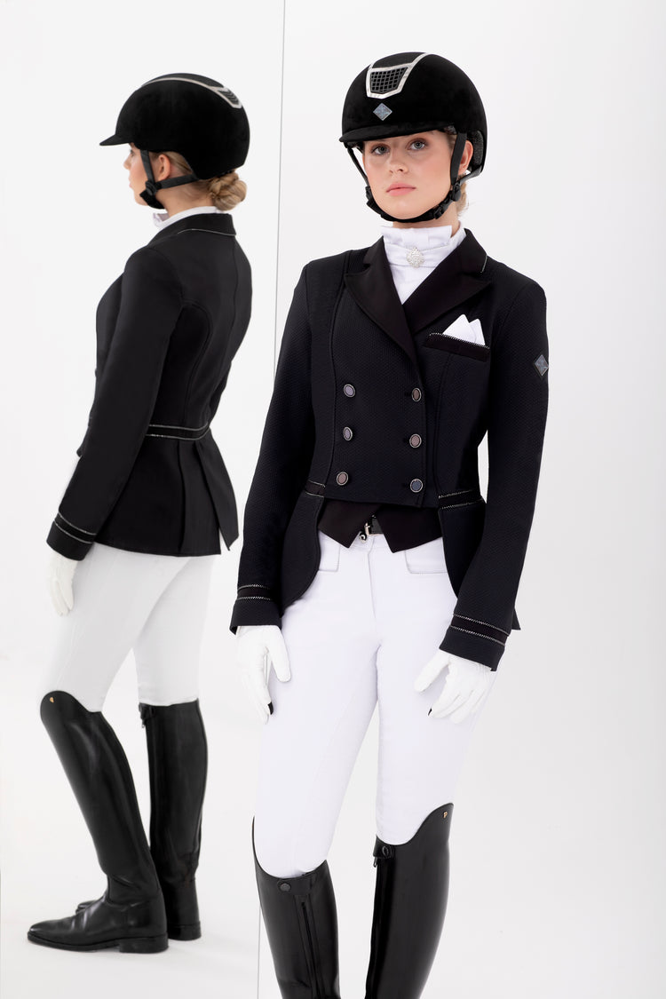 Black show jacket with shiny buttons