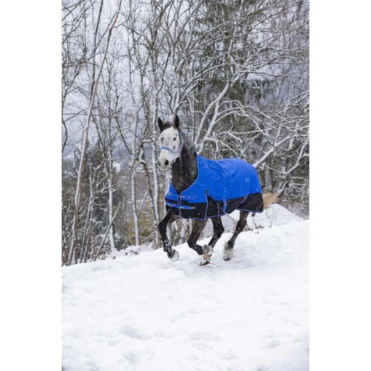 turnout rug with a very large waterproof tail flap featuring a reflective strap, comfort gussets, low-cross surcingles and thigh straps.
