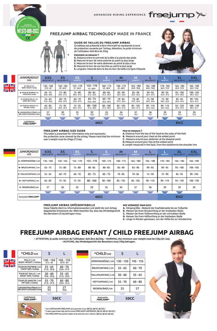 freejump airbag size chart