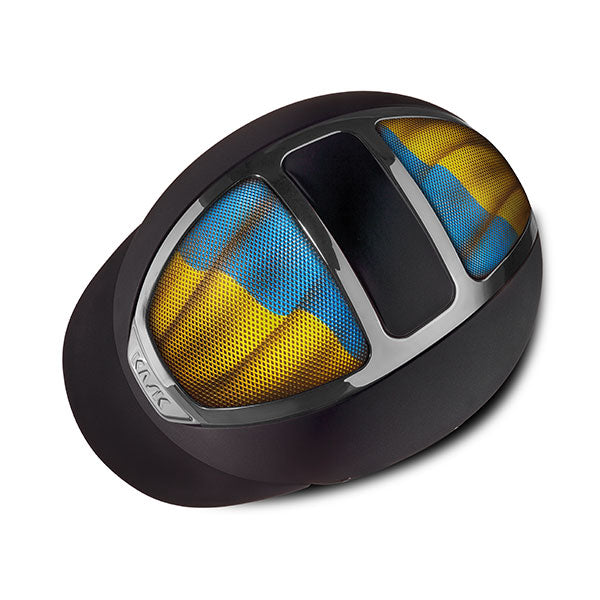 Ukraine flag on horse riding helmet