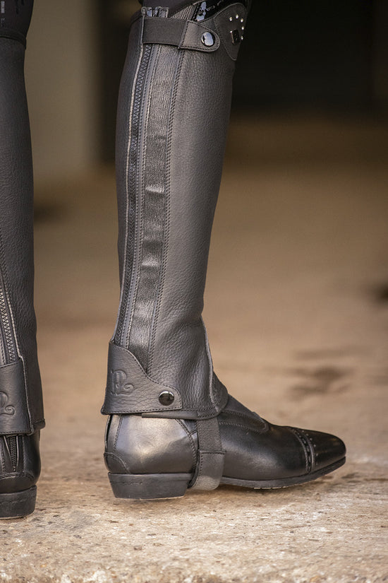 Penelope Prisca riding half chaps designed to comfortably shape the calves.