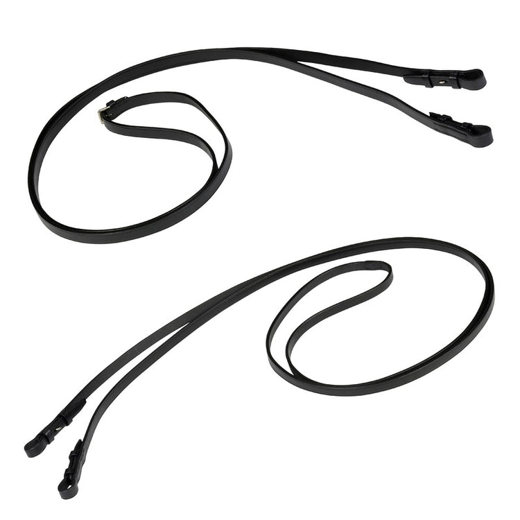 Stübben narrow flat leather curb reins designed for use with a dressage double bridle.