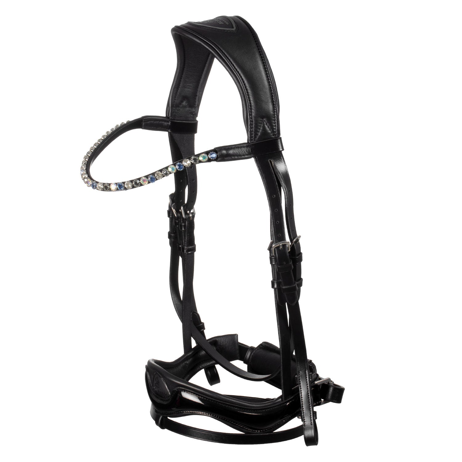 Anatomical leather bridle with padded headpiece and browband